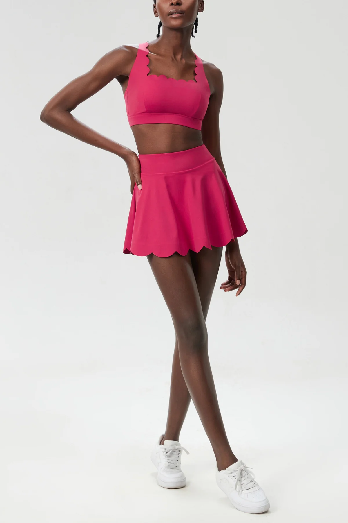 Red Ruffle Bodycon Skirt Set - Elegant Wave Design