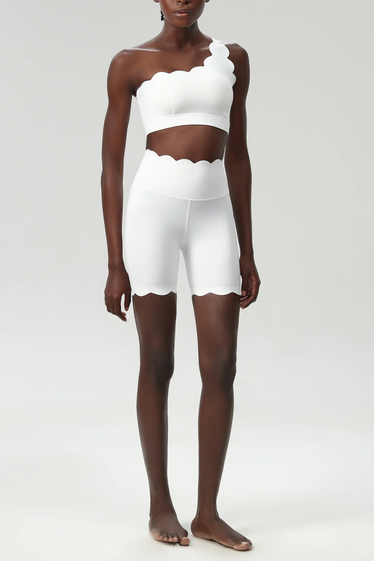 White Single Shoulder Bodycon Pants Set - Chic Wave Design