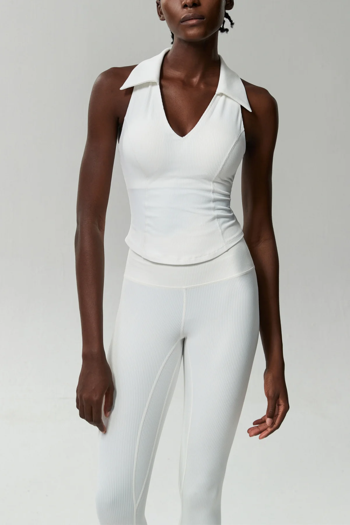 Lapel Sleeveless Bodycon Top in White | Elegant Womens Top