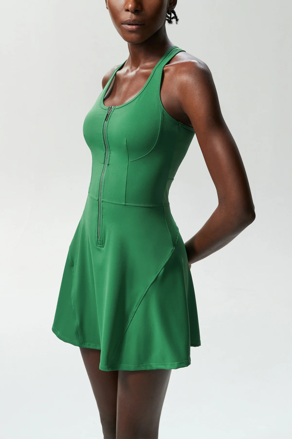 Green Zipper Sleeveless Mini Dress for Stylish Comfort