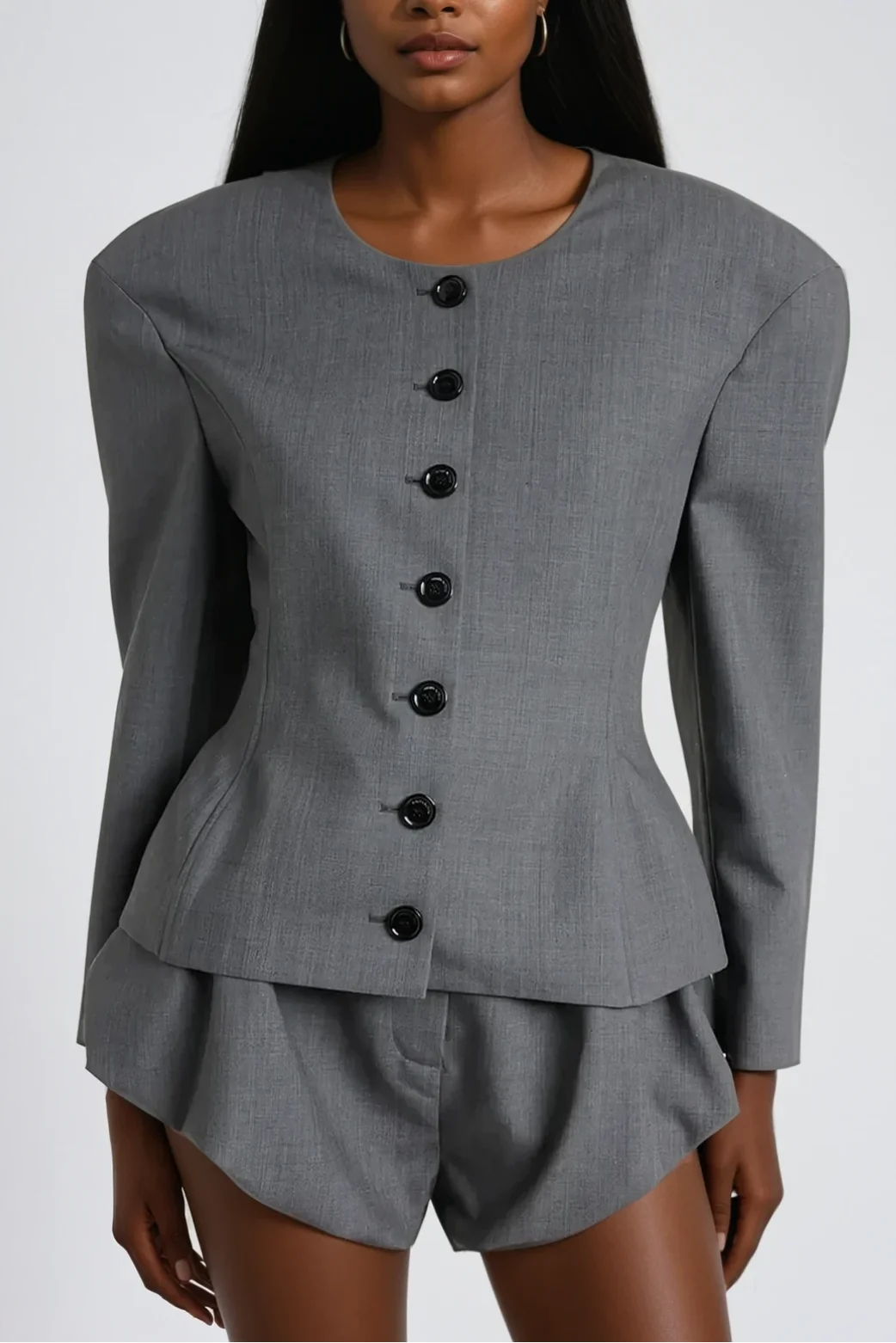 Versatile Crew Neck Button Pants Set in Grey | Innovare Denim