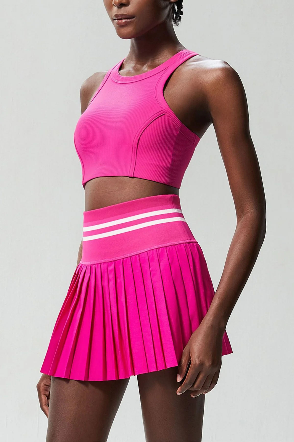 Hot Pink Stripe Bodycon Skirt Set