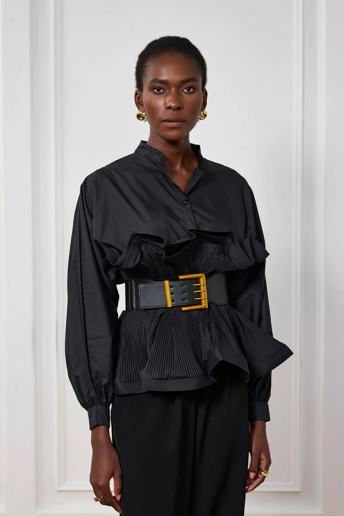 Stylish Ruffle Buckle Shirt