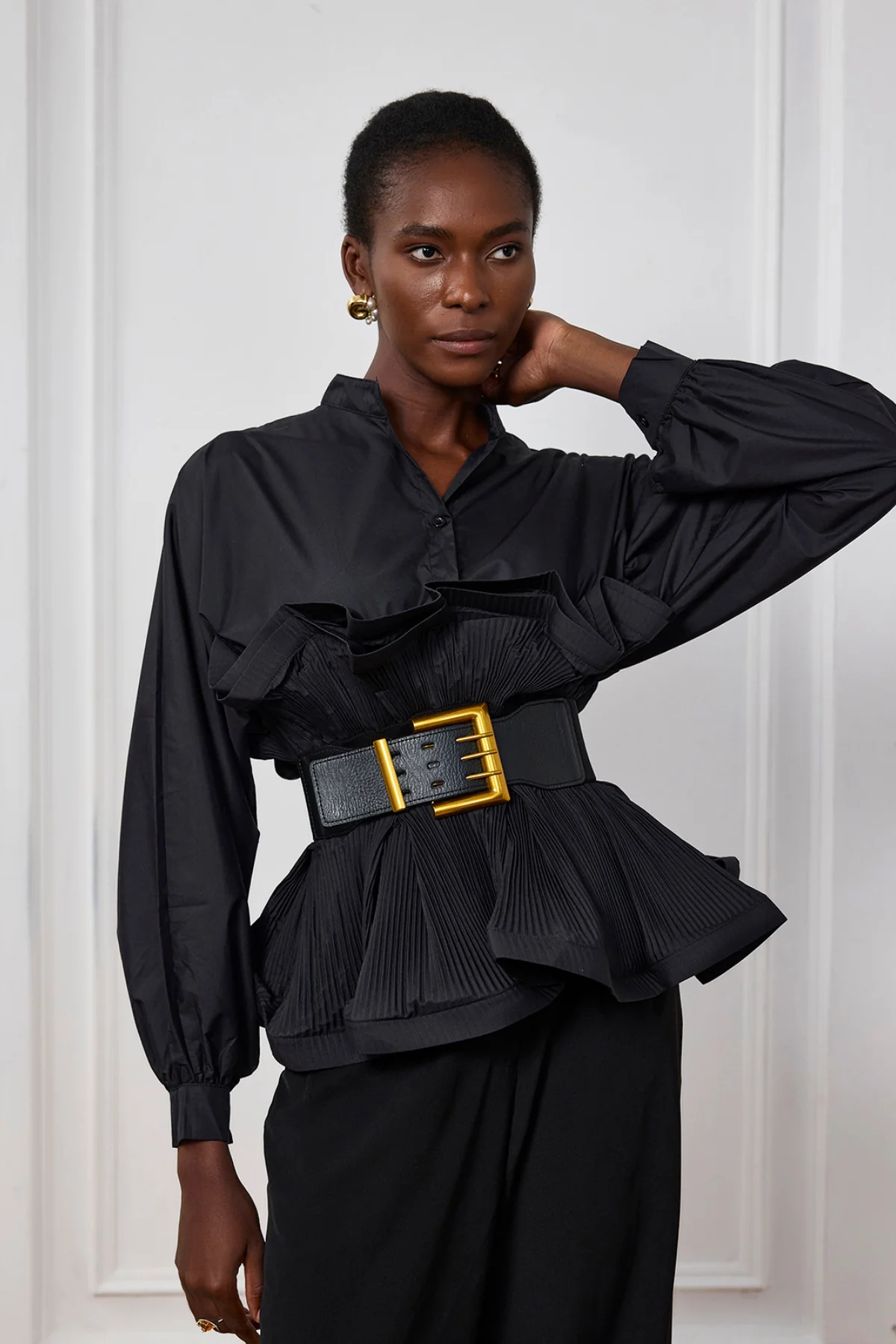 Stylish Ruffle Buckle Shirt