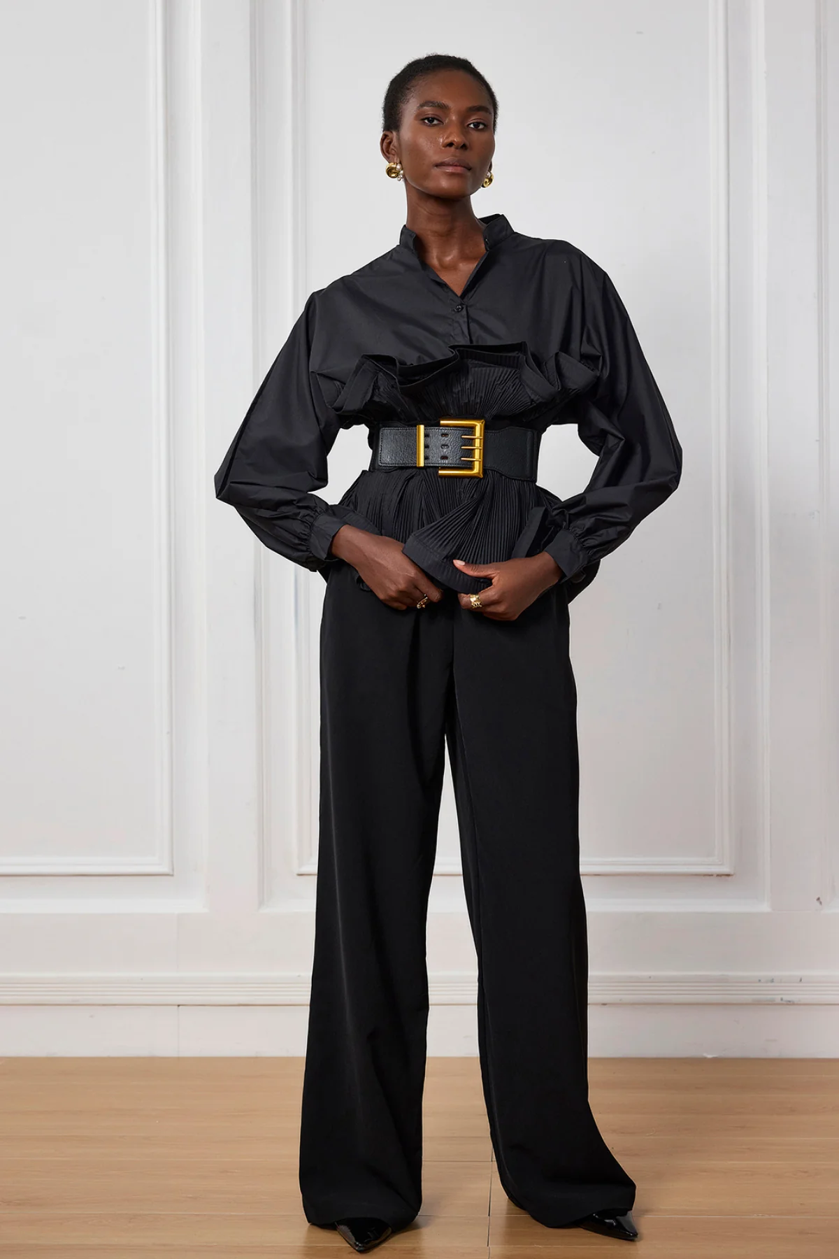 Stylish Ruffle Buckle Shirt