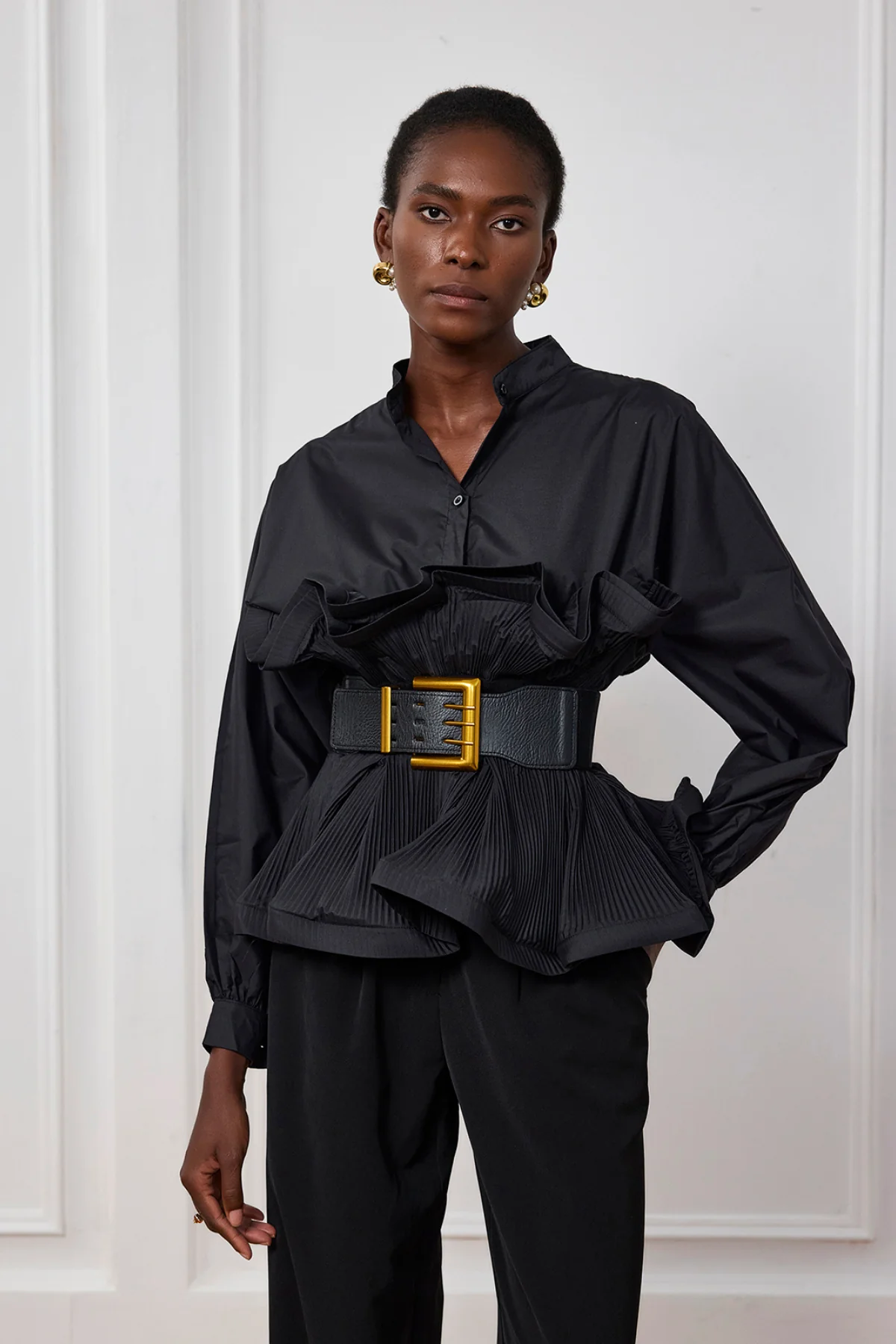 Stylish Ruffle Buckle Shirt