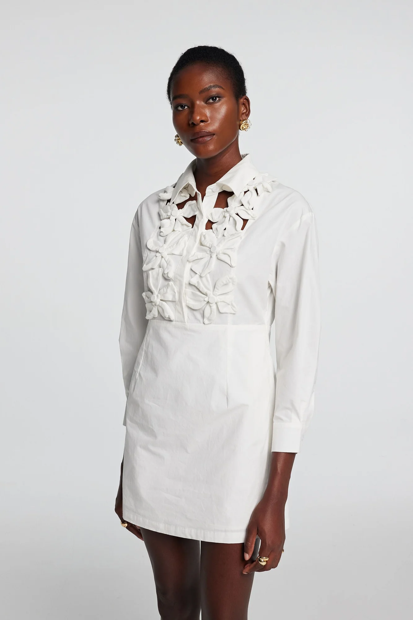 White Floral Cutout Long Sleeve Mini Dress