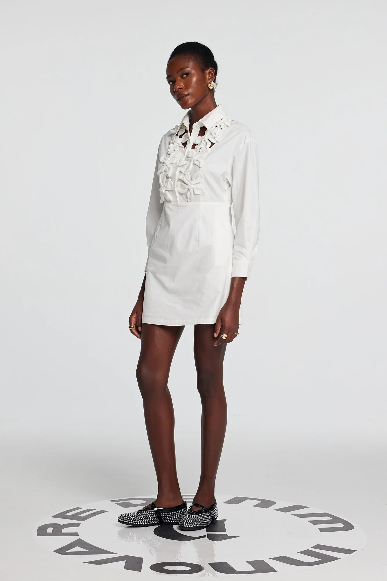 White Floral Cutout Long Sleeve Mini Dress