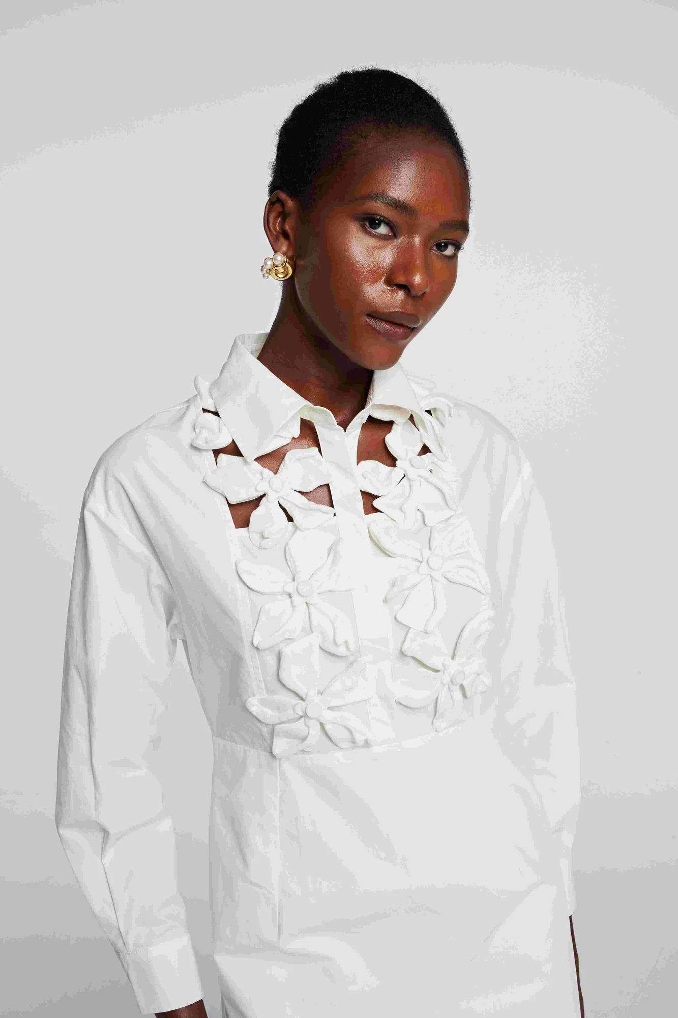 White Floral Cutout Long Sleeve Mini Dress