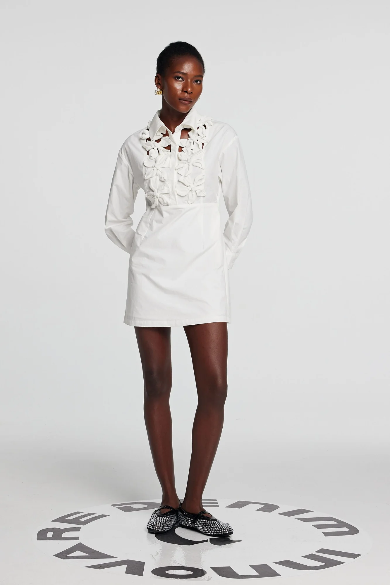 White Floral Cutout Long Sleeve Mini Dress