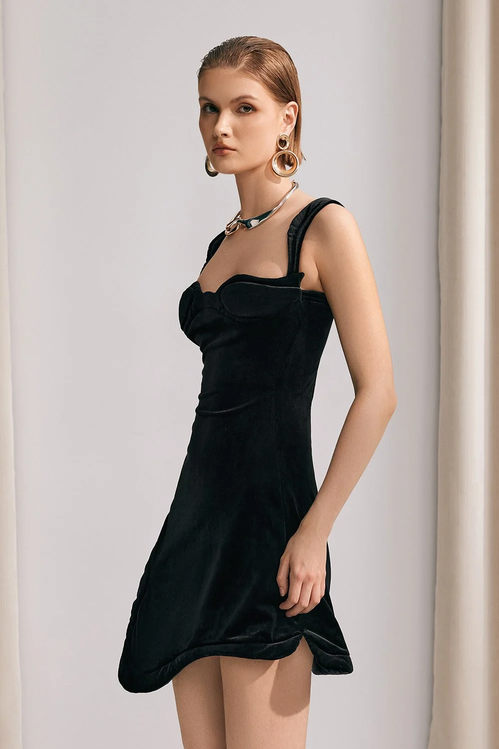 Sweetheart Asymmetric Black Mini Dress