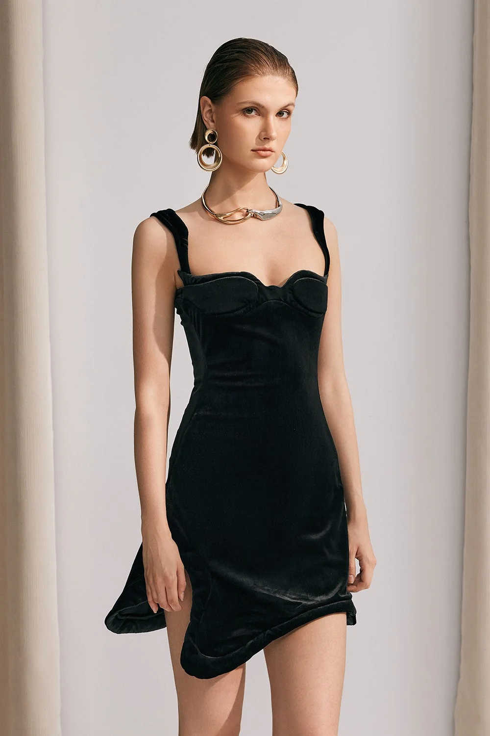 Sweetheart Asymmetric Black Mini Dress