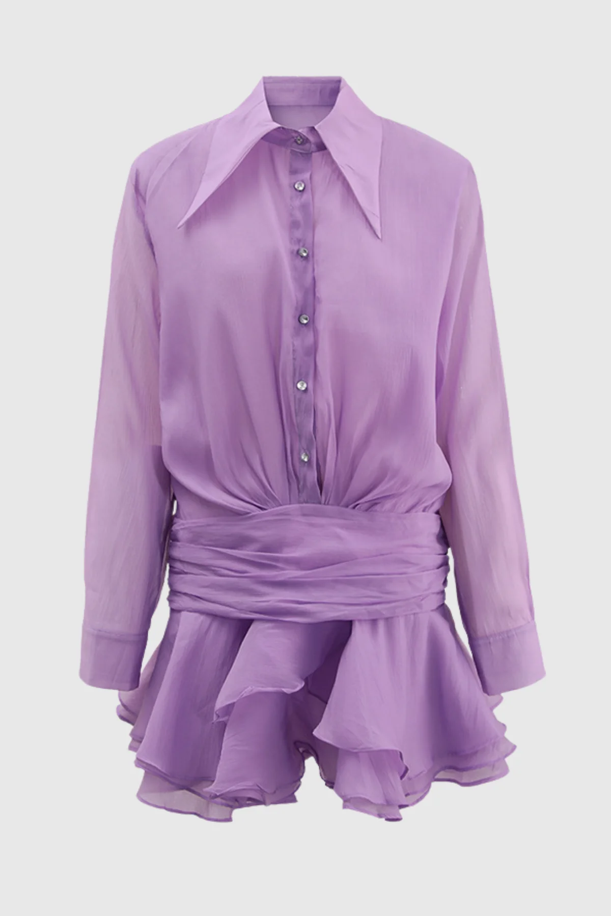 Purple Ruched Ruffle Mini Dress - Elegant Sophistication | Sizes S-L