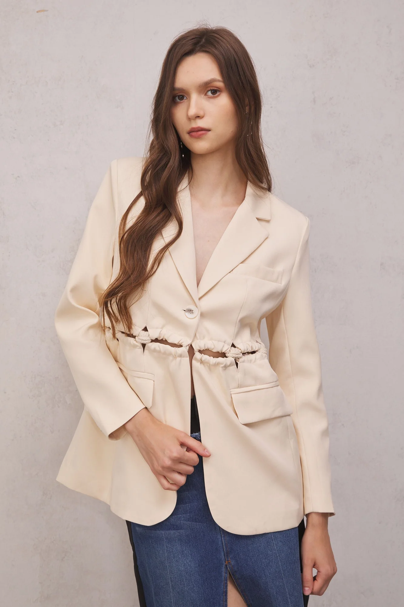 Modern White Rope Blazer with Cutout Detail