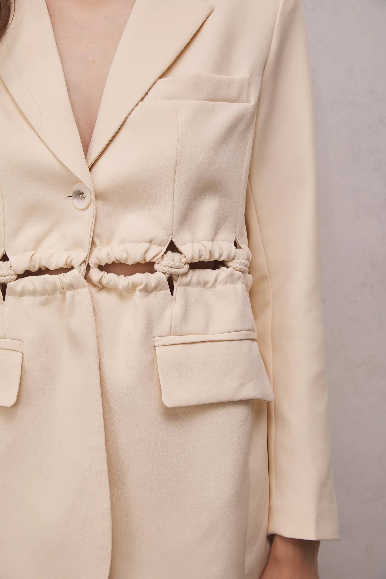 Modern White Rope Blazer with Cutout Detail