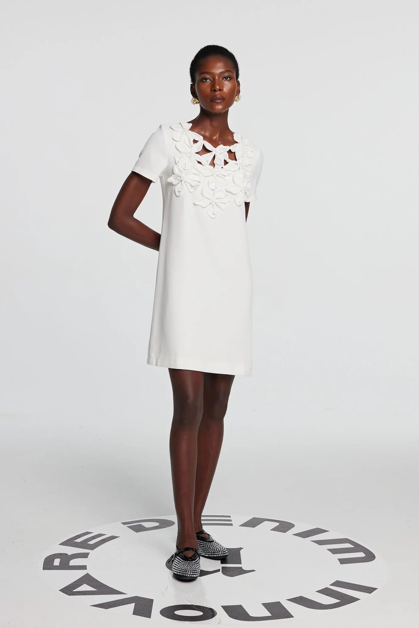 Floral Short Sleeve Mini Dress White Summer Wear