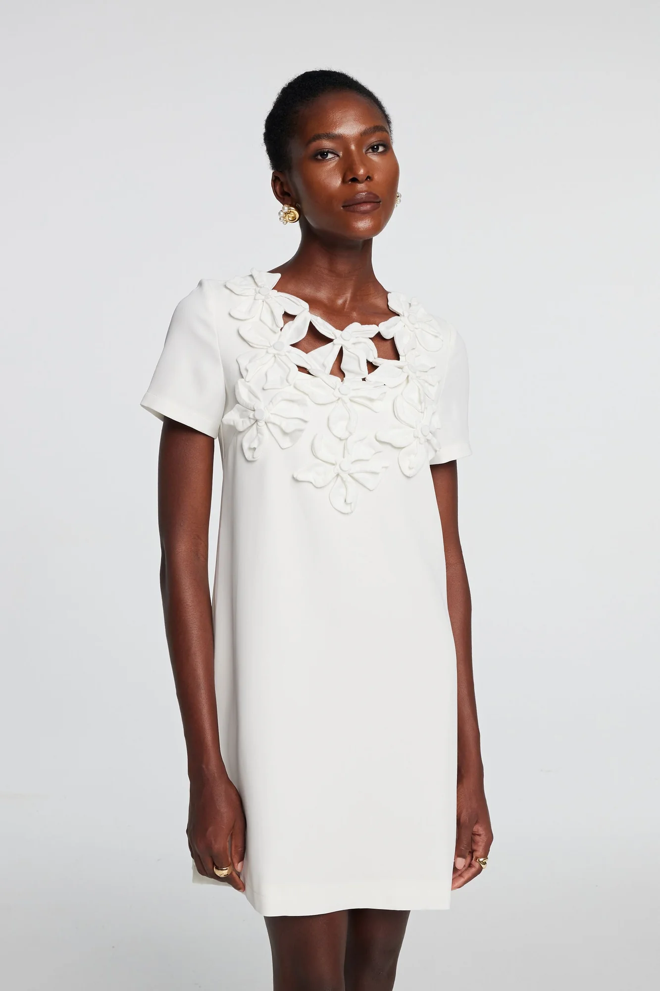 Floral Short Sleeve Mini Dress White Summer Wear