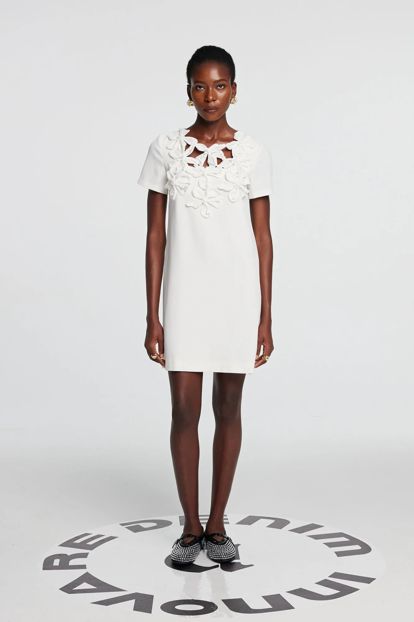 Floral Short Sleeve Mini Dress White Summer Wear