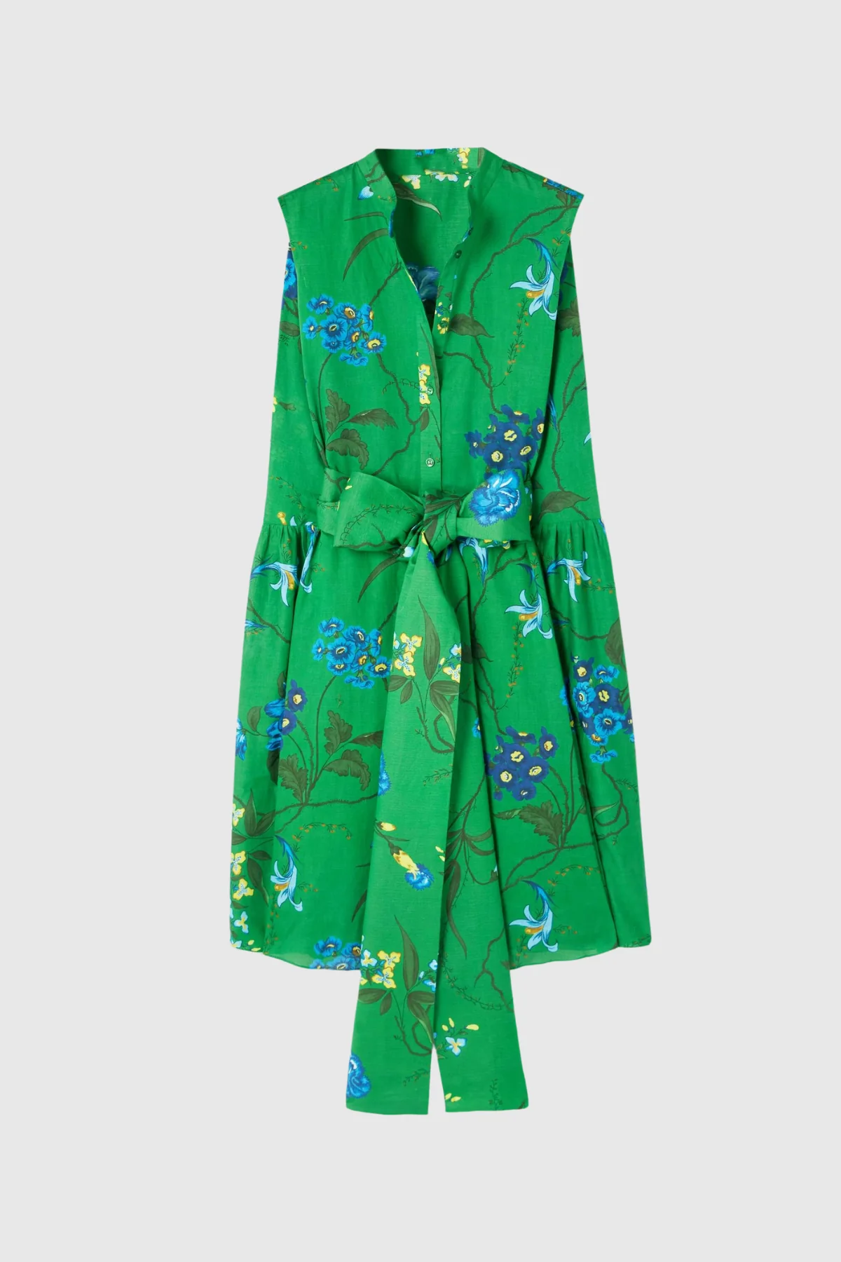 Green Floral Lace-Up Ruched Mini Dress