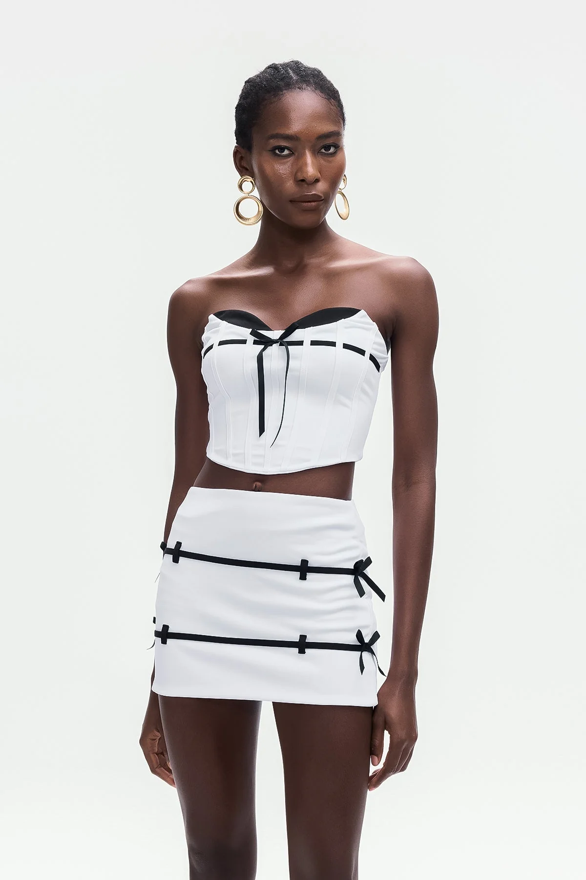 White Strapless Corset Bow Skirt Set