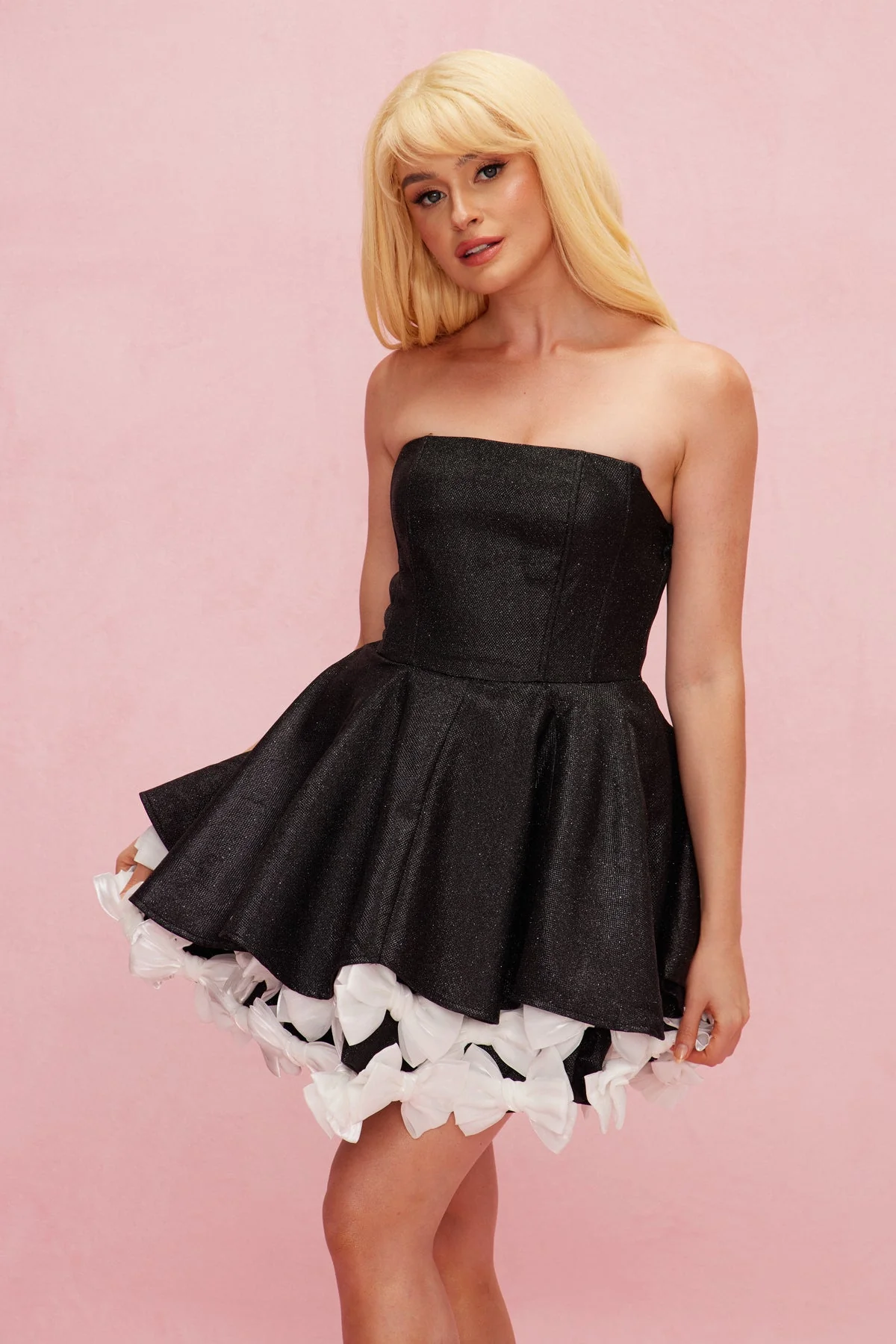 Black Strapless Sequin Bow Mini Dress