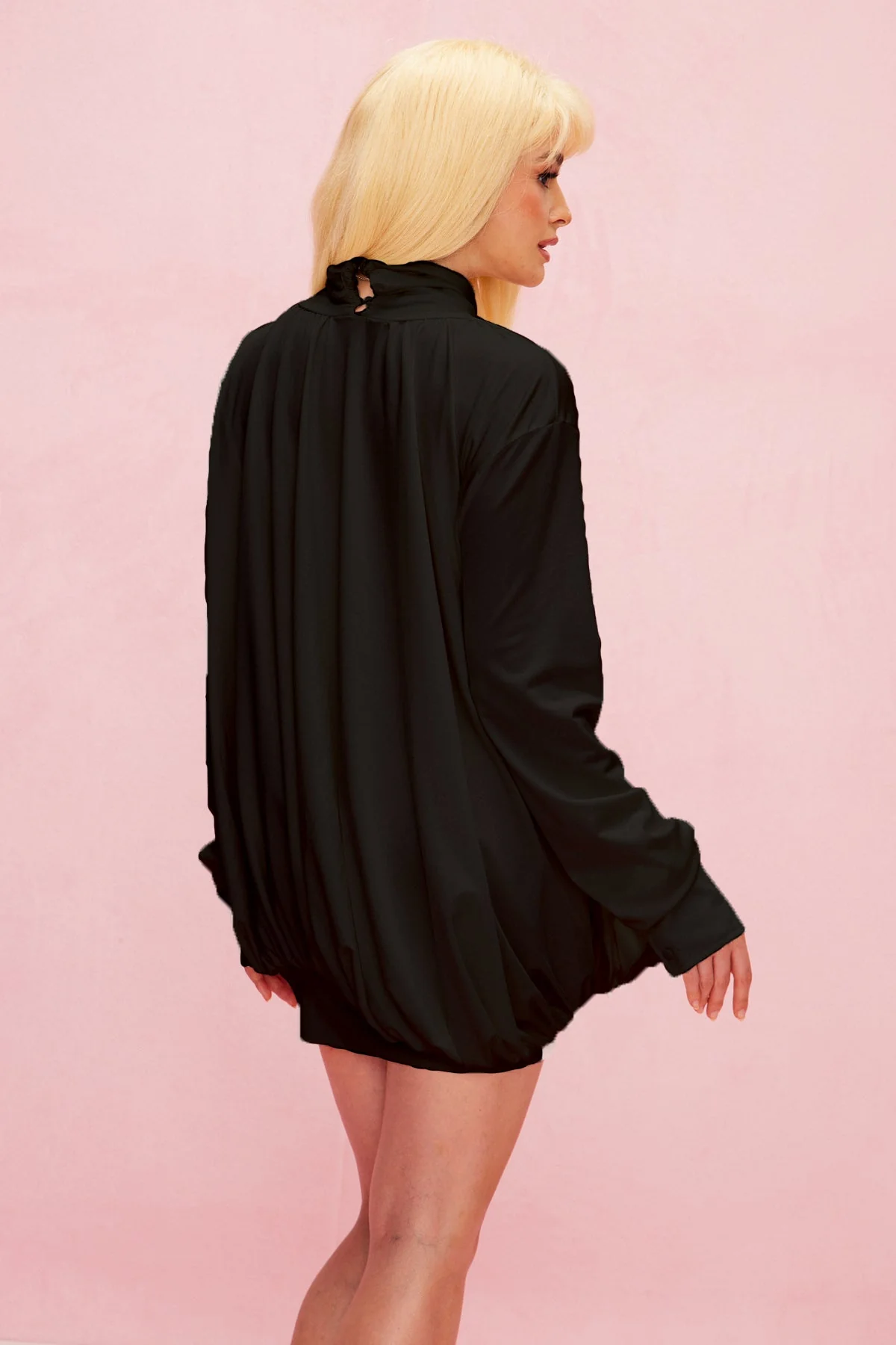 Mesh Floral Cutout Ruch Mini Dress in Elegant Black