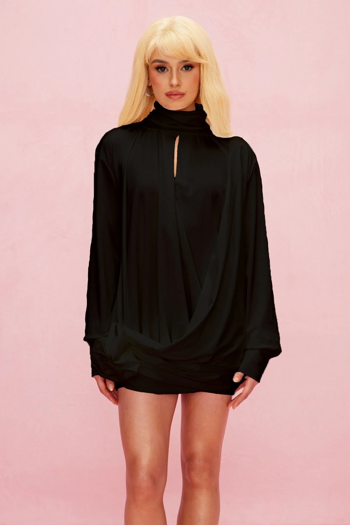 Mesh Floral Cutout Ruch Mini Dress in Elegant Black