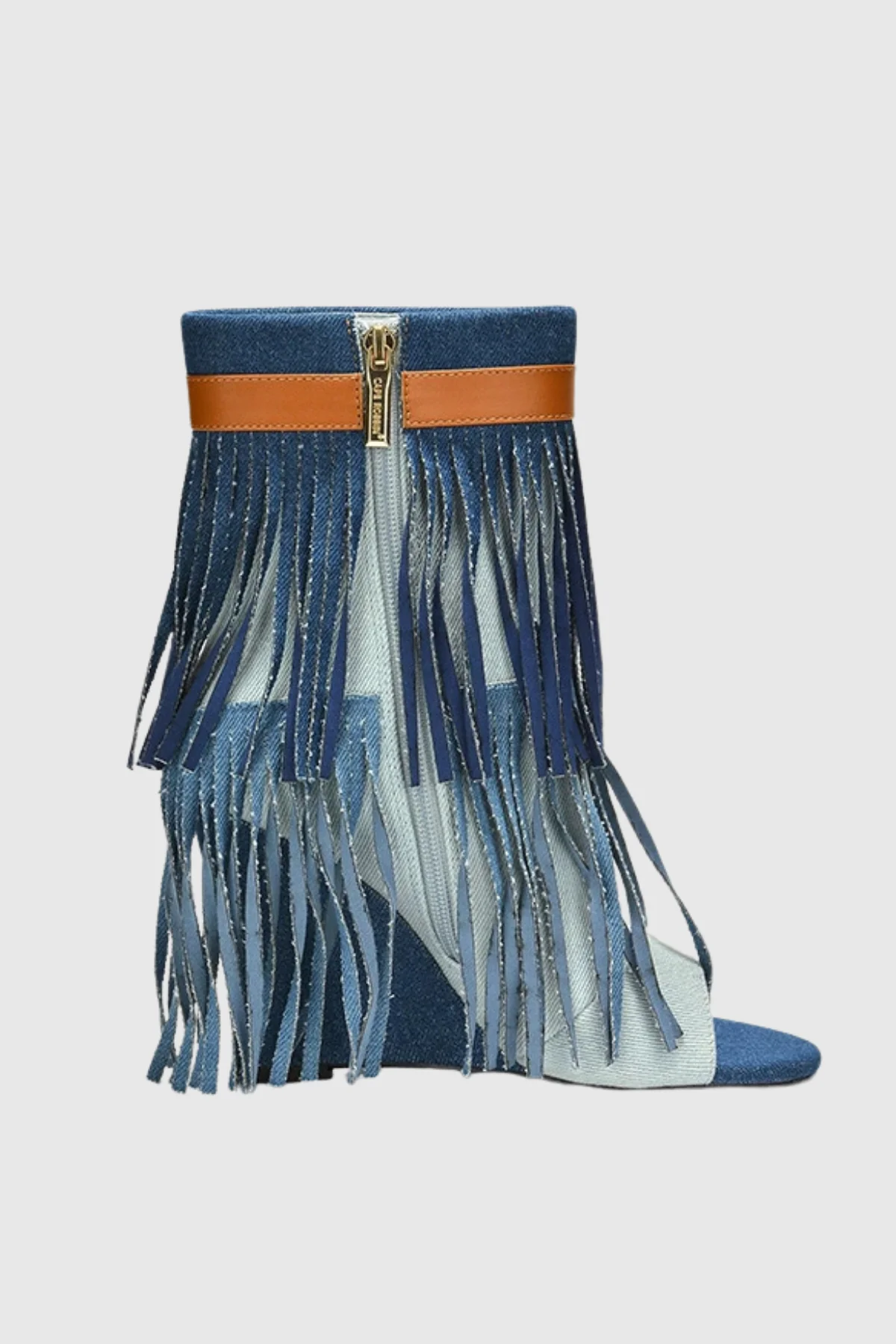 Blue Suede Peep Toe Fringe Boots - Stylish and Comfortable