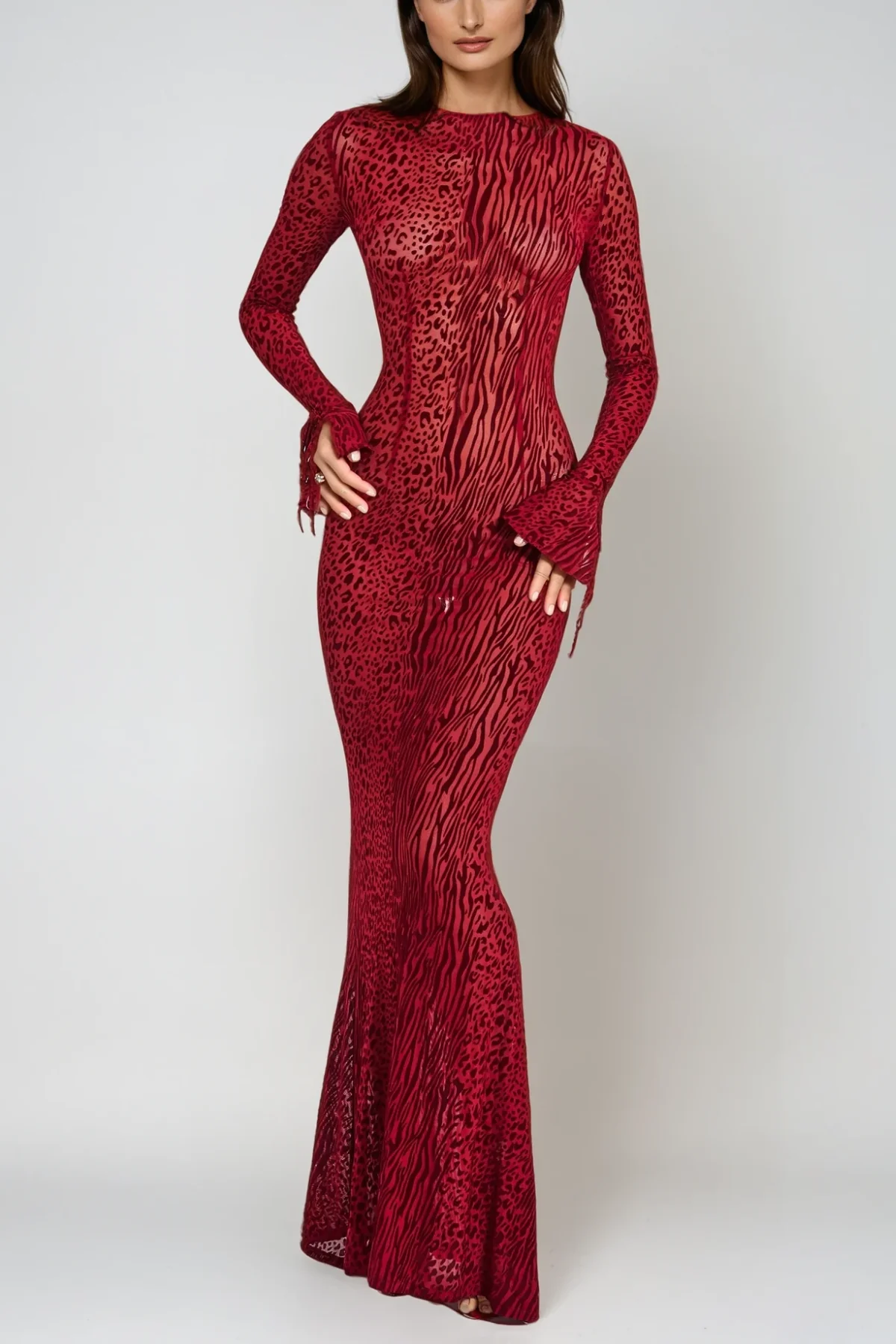 Leopard Mesh Backless Maxi Dress - Sophisticated & Chic Style