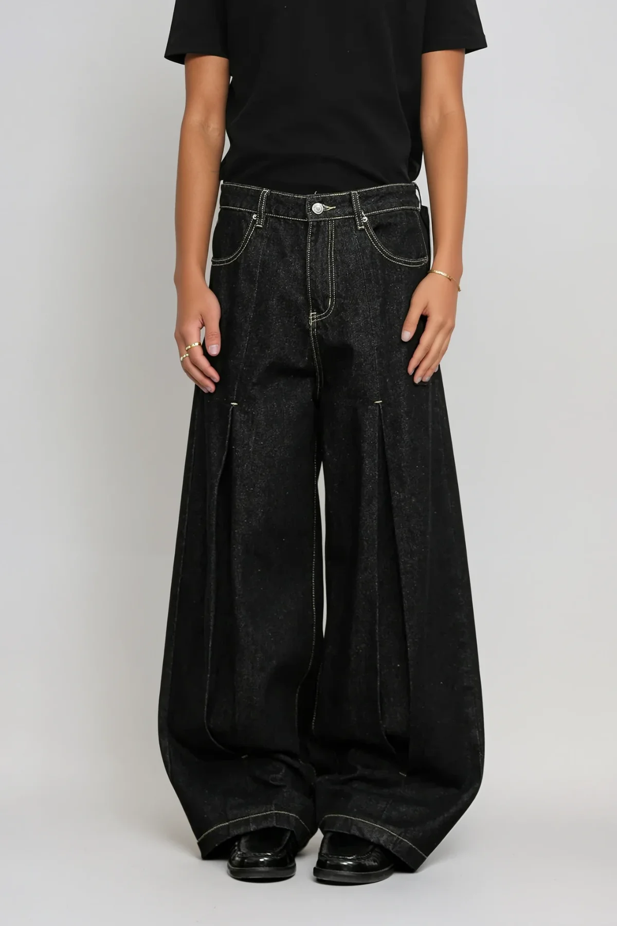Urban Deconstructed Wide Leg Jeans in Black