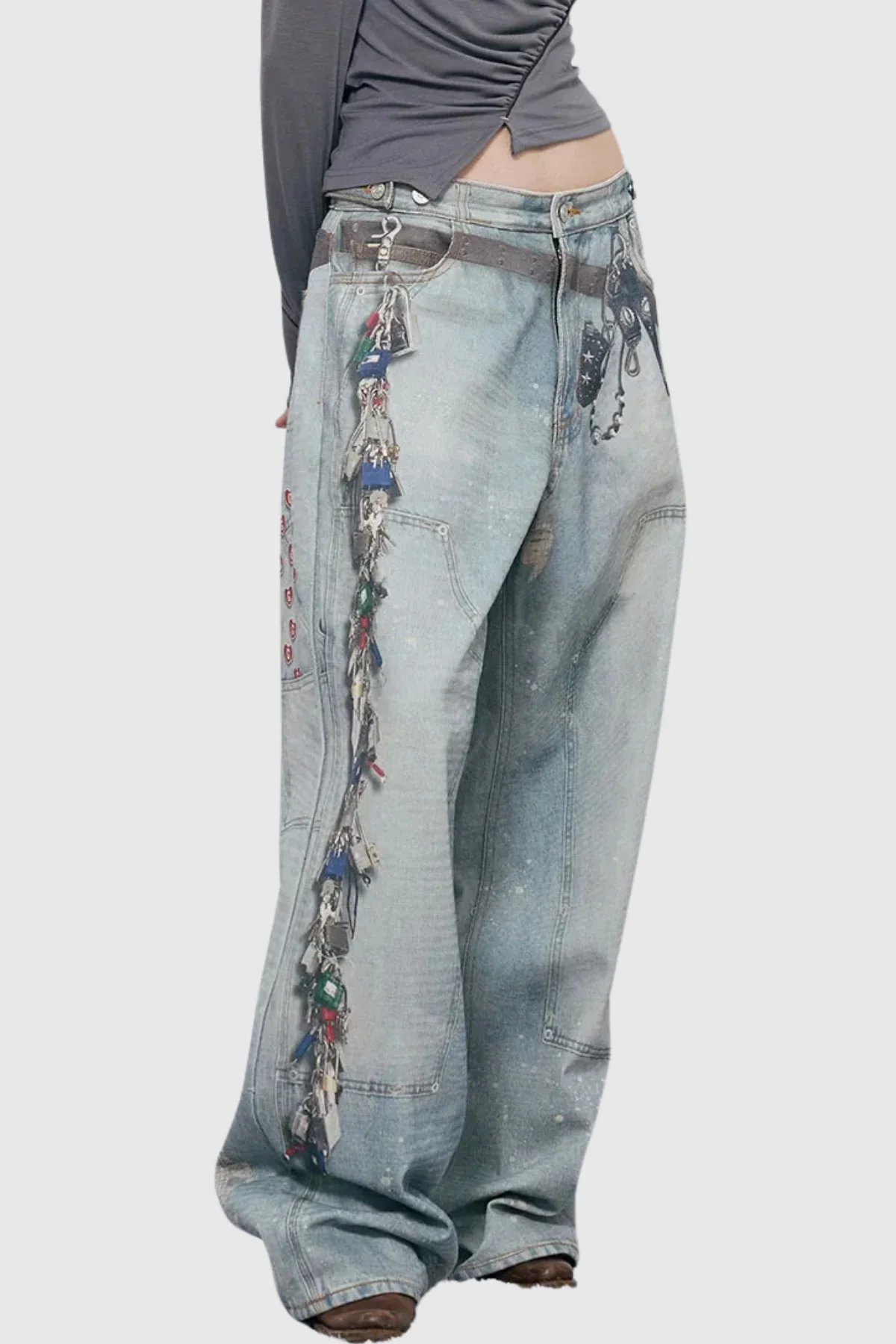 Illusion Print Wide Leg Jeans for Stylish Comfort