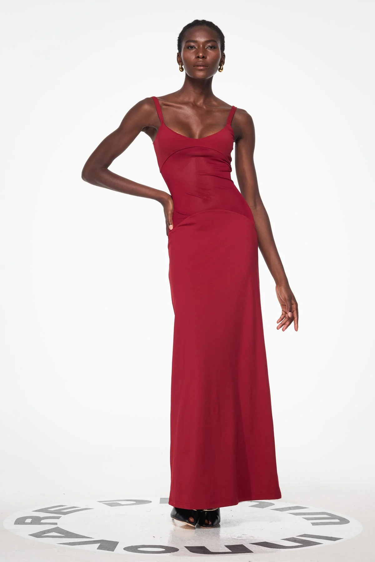 Red Mesh Sleeveless Maxi Dress