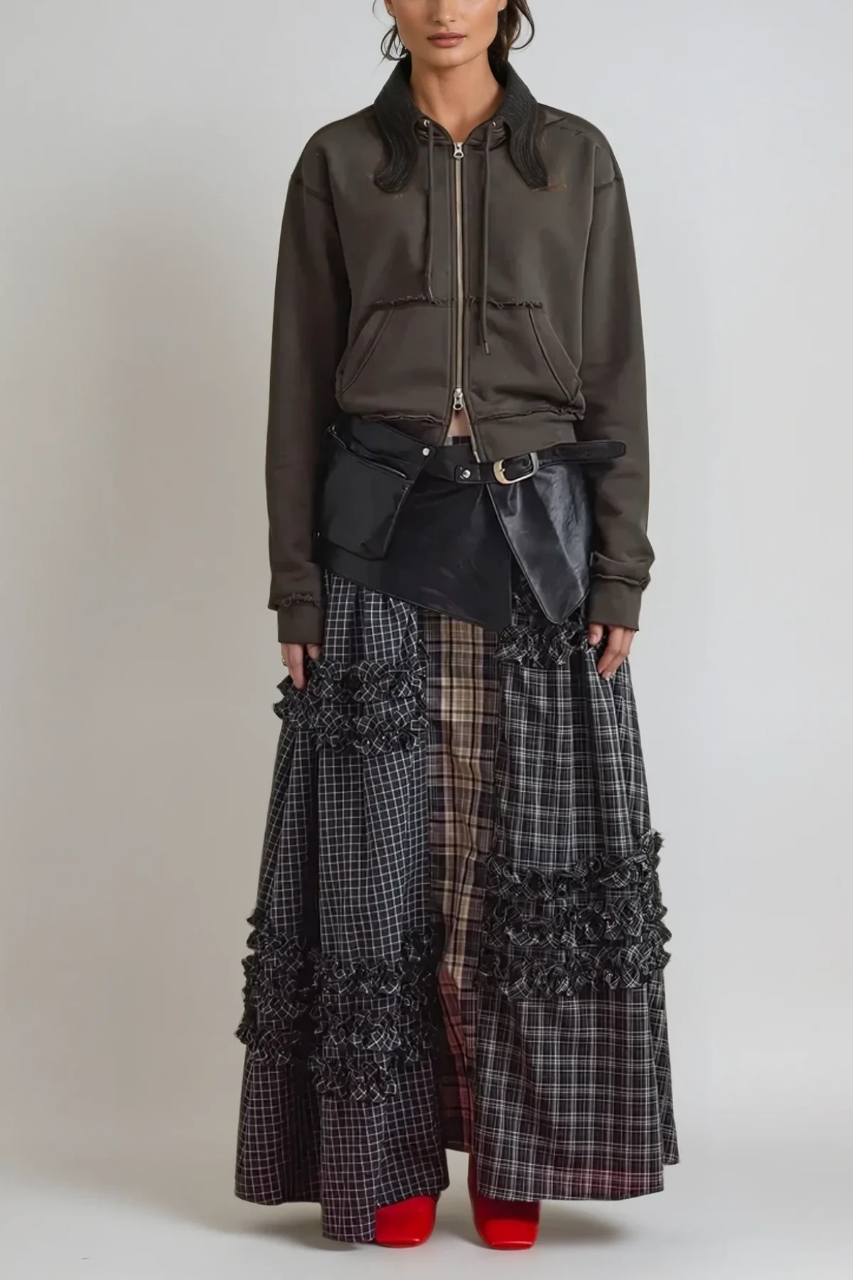 Grid Asymmetric Deconstruct Skirt - Modern Edge Style