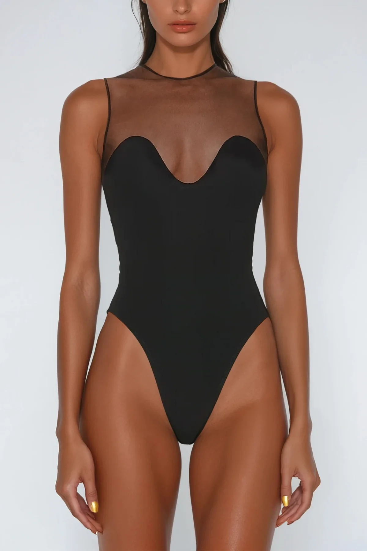 Black Mesh Sleeveless Bodycon Romper