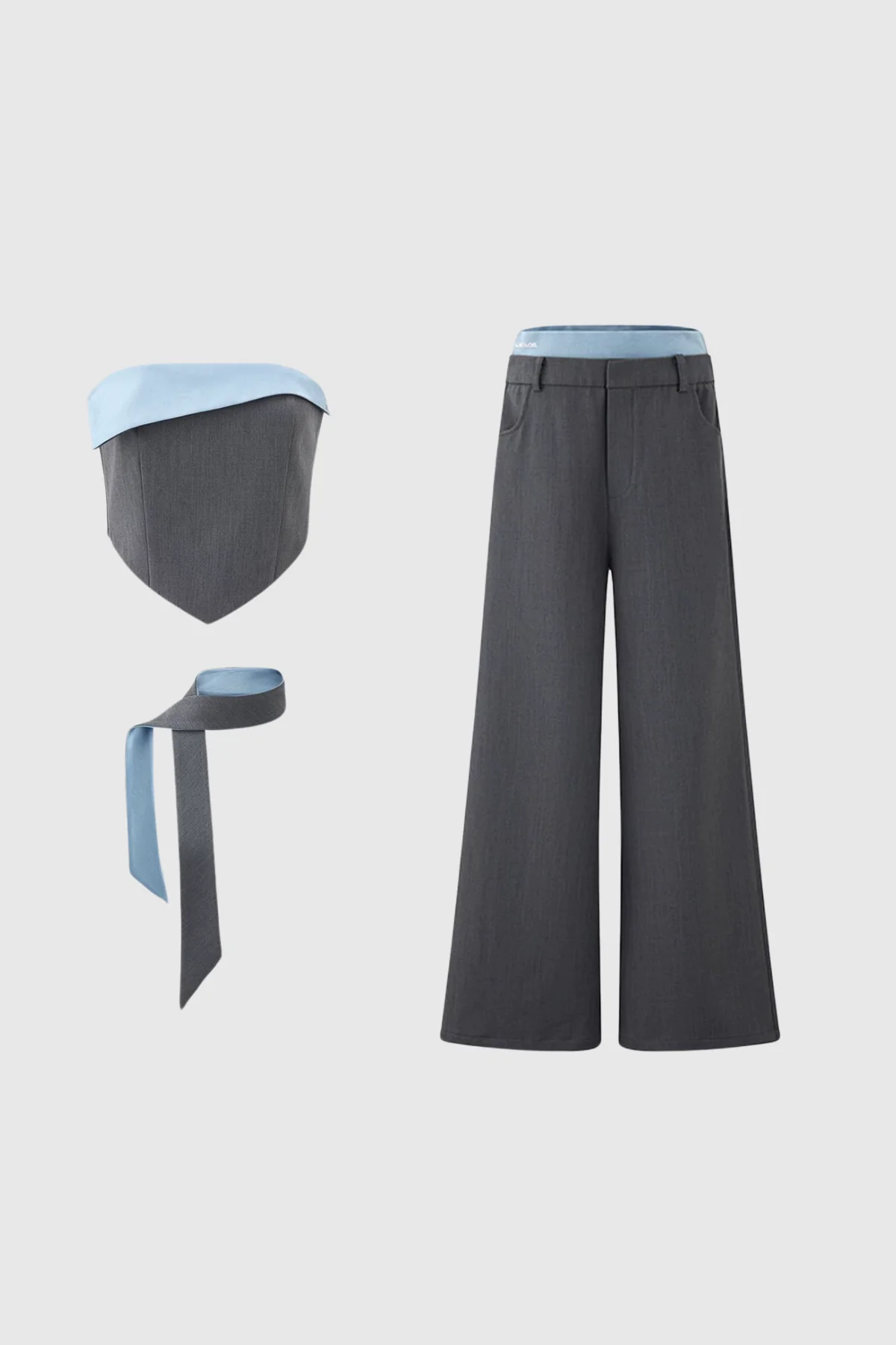 Grey Deconstructed Pants Set
