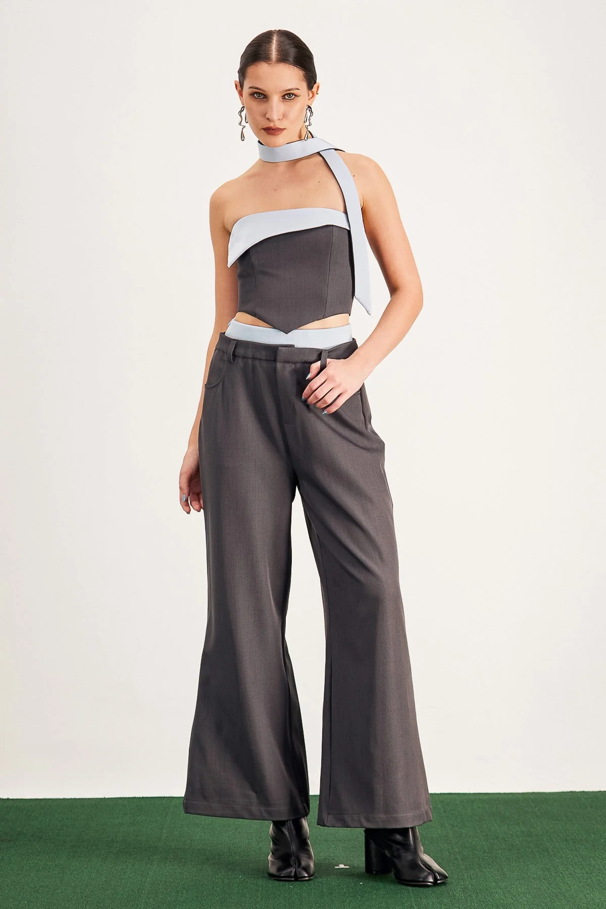 Grey Deconstructed Pants Set