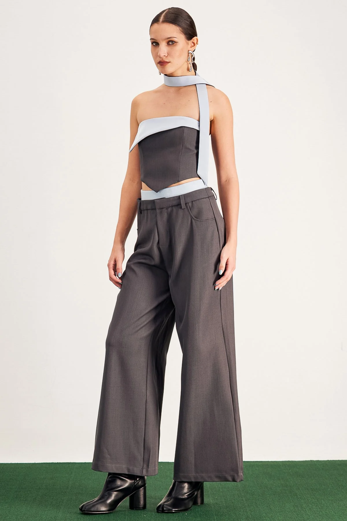 Grey Deconstructed Pants Set