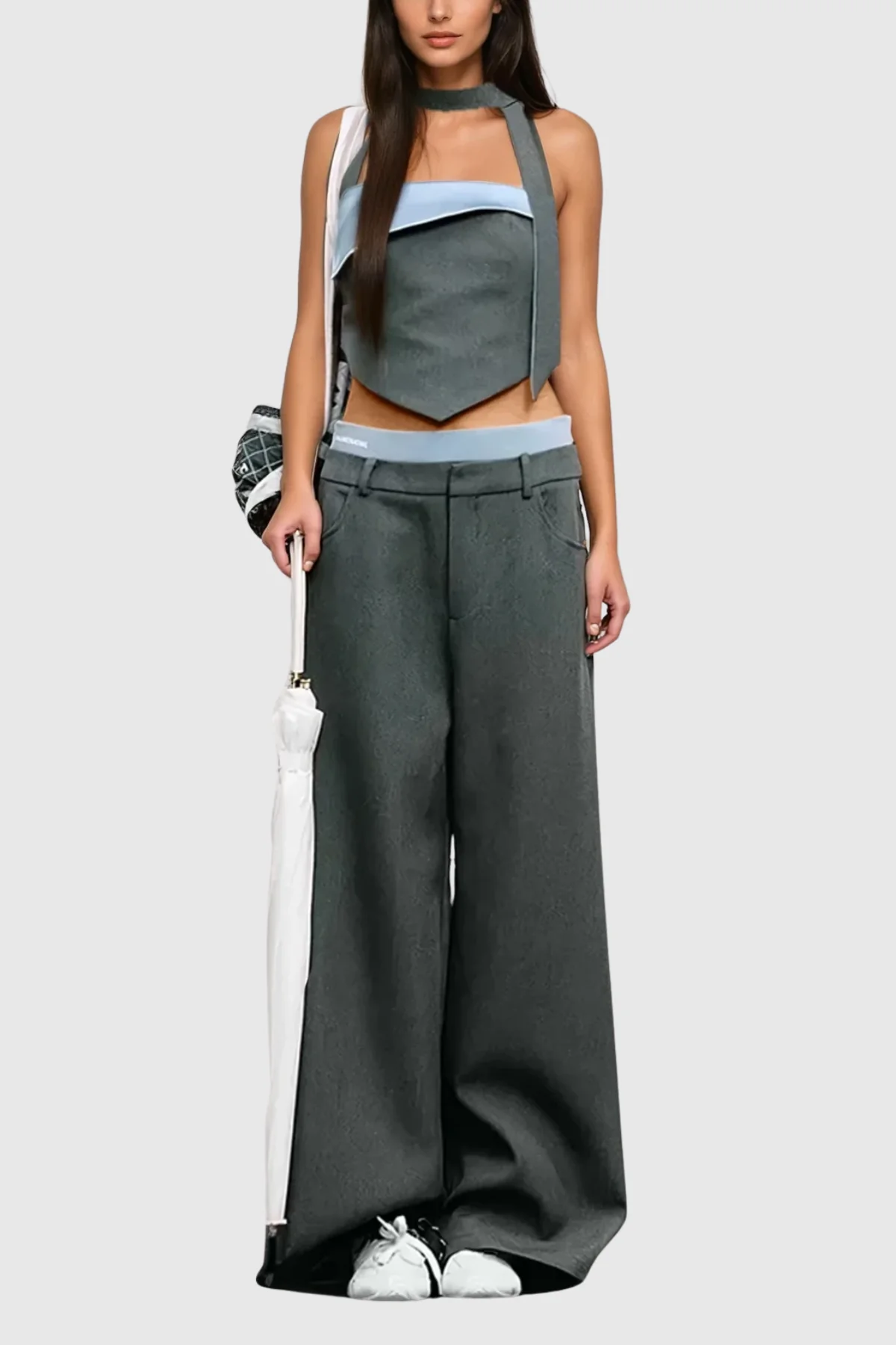 Grey Deconstructed Pants Set