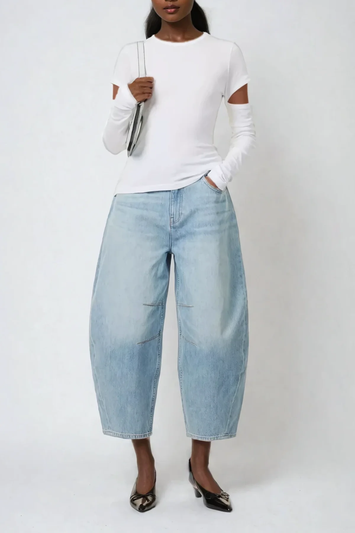 White Cutout Long Sleeve Top with Elegant Design