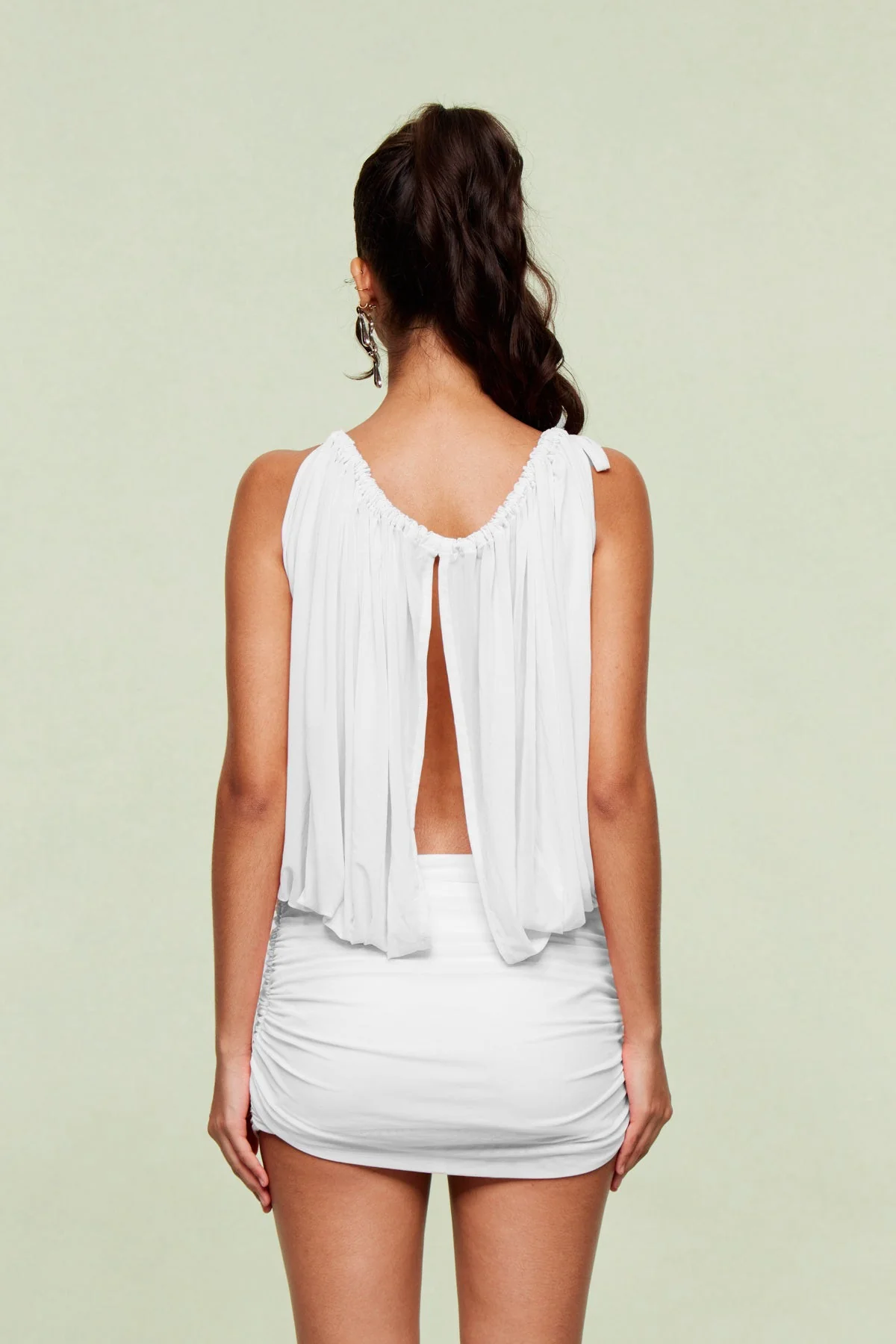 White Mesh Plunge Backless Mini Dress - Alluring Style