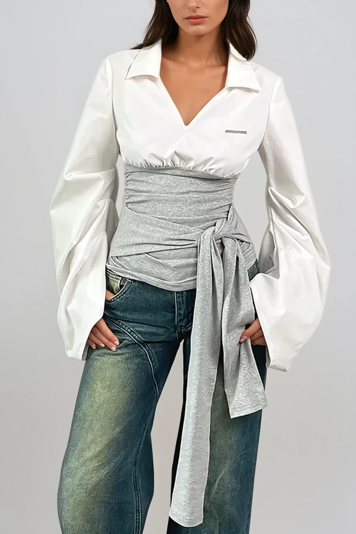 White Lace-Up Plunge Top - Modern Chic Design