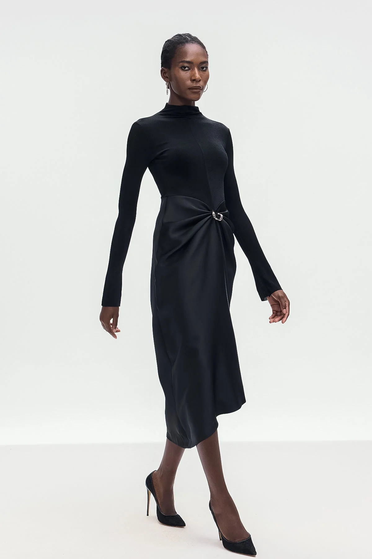 Black Deconstruct Ruch Maxi Dress - Flattering Bodycon Silhouette