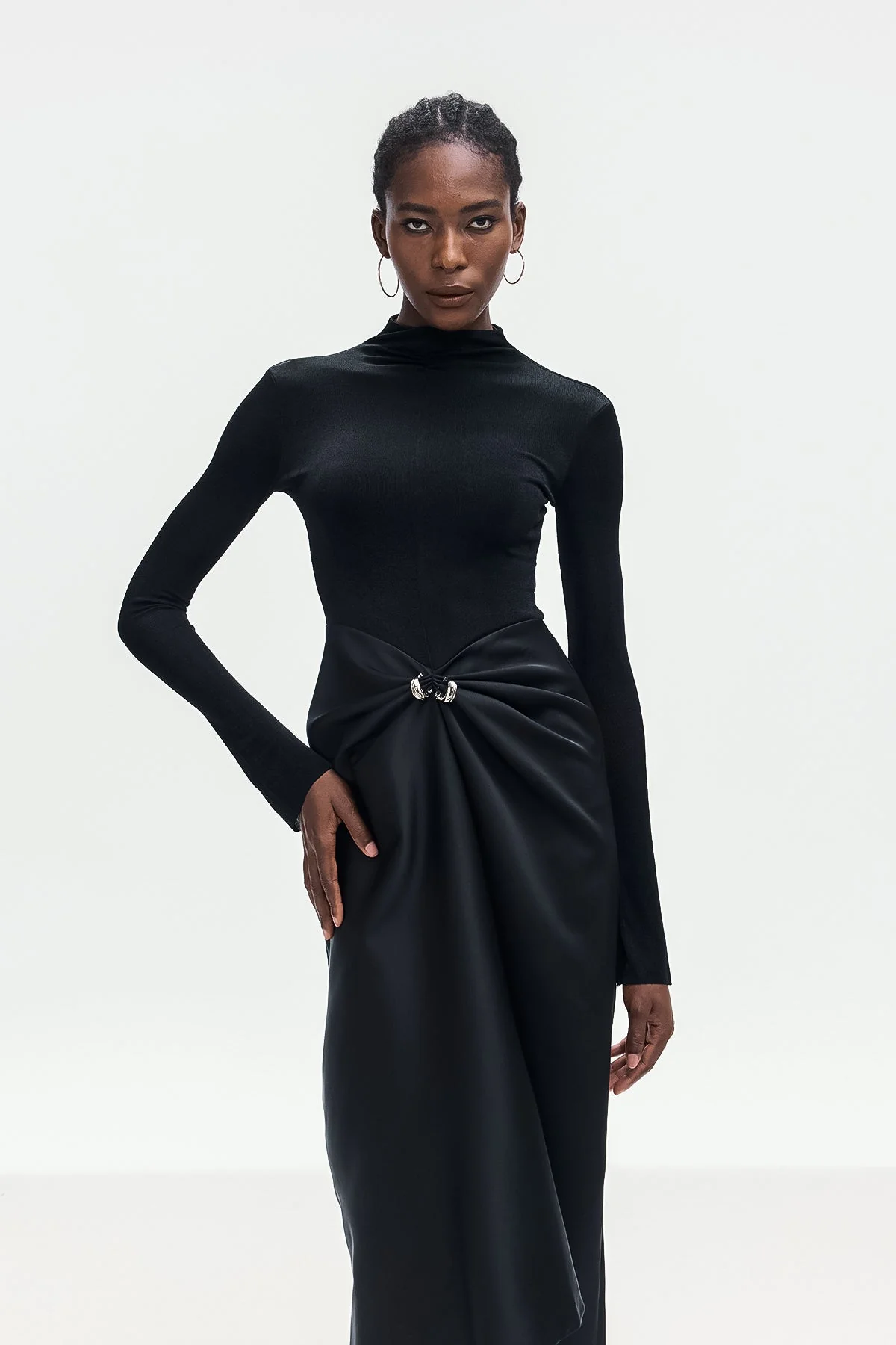 Black Deconstruct Ruch Maxi Dress - Flattering Bodycon Silhouette