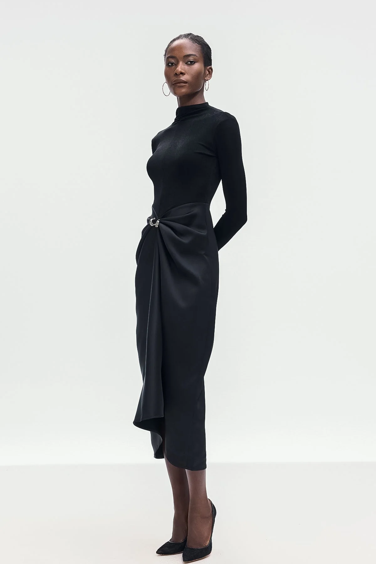 Black Deconstruct Ruch Maxi Dress - Flattering Bodycon Silhouette