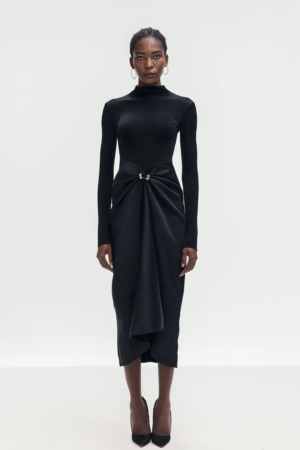 Black Deconstruct Ruch Maxi Dress - Flattering Bodycon Silhouette