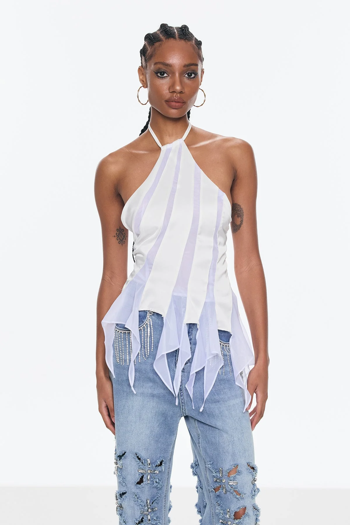 White Satin Halter Neck Top for Women