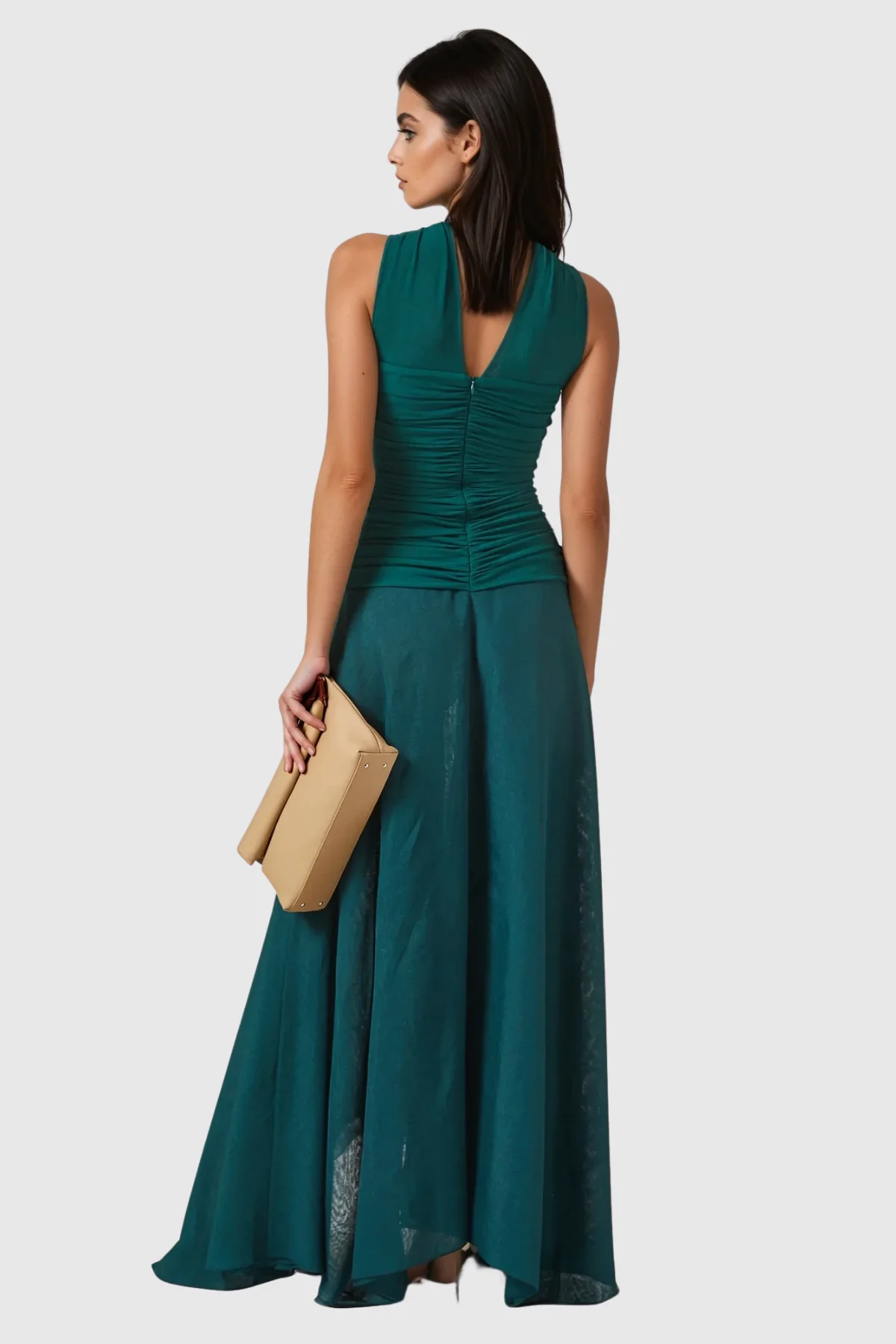 Elegant Halter Neck Mesh Ruffle Maxi Dress in Green