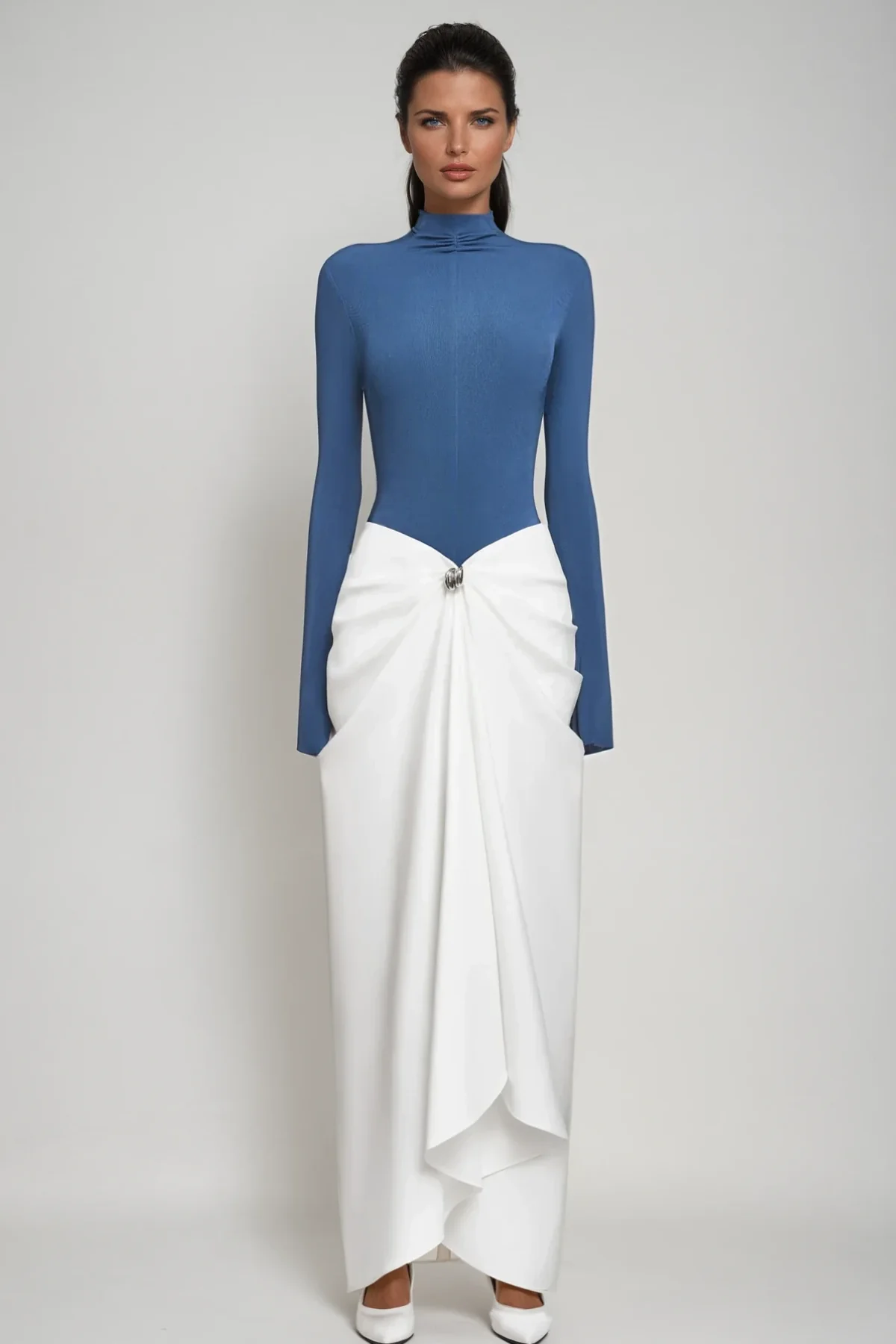 Blue Bodycon Ruch Maxi Dress with Flawless Fit