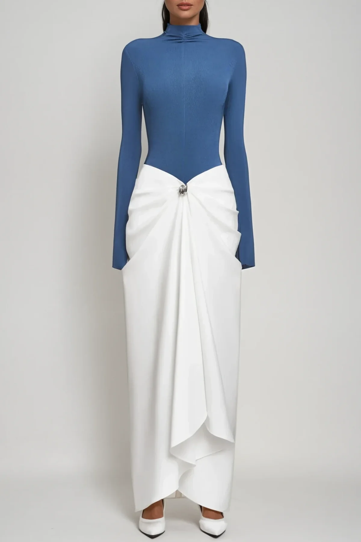 Blue Bodycon Ruch Maxi Dress with Flawless Fit