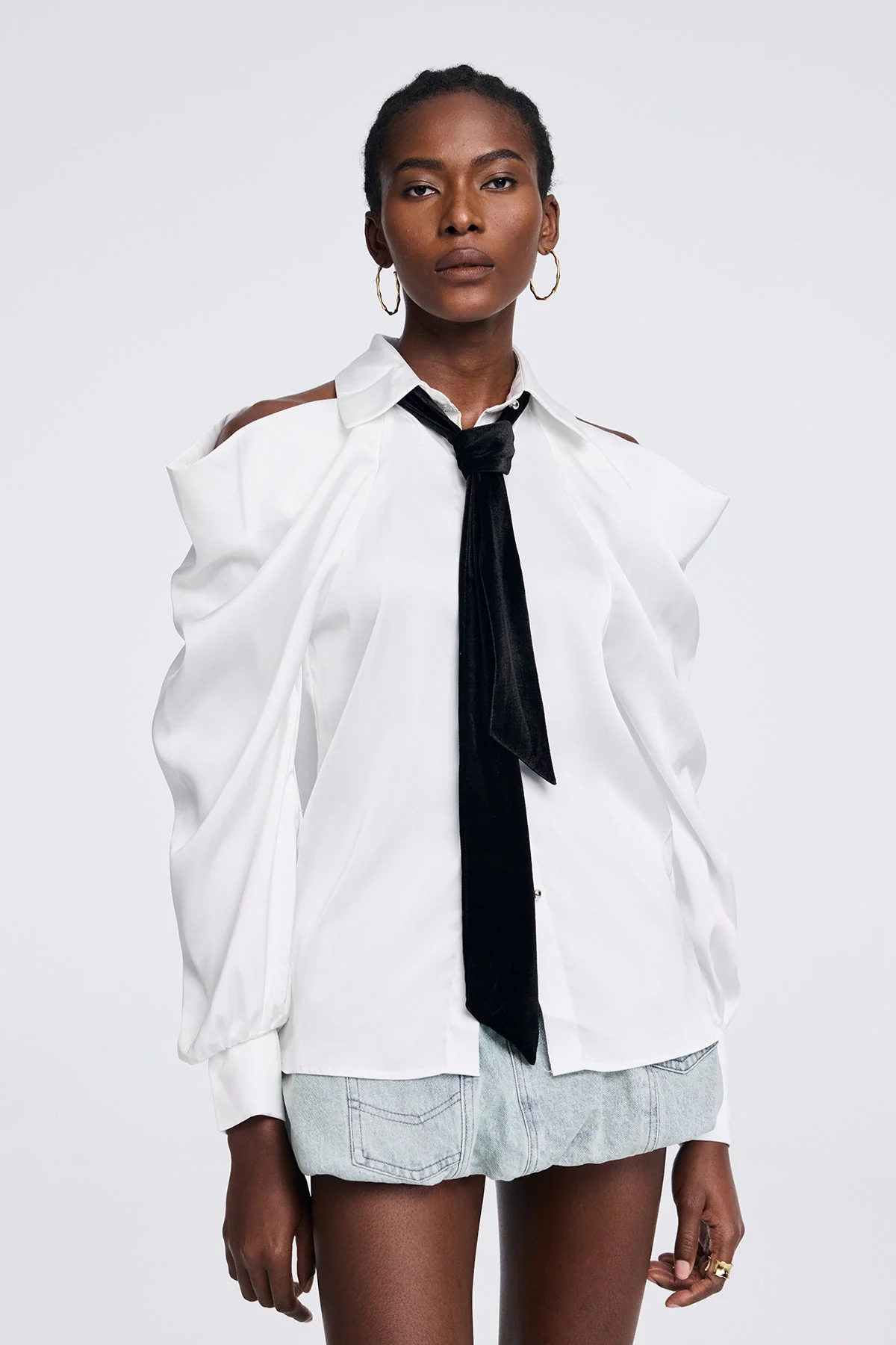 White Cutout Tie Shirt - Stylish Fashion Essential